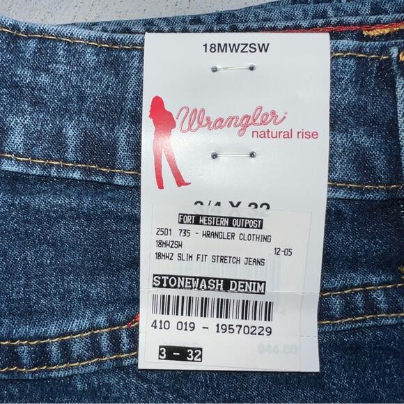 Y2K Wrangler 18MWZSW Jeans 3/4x32 Natural Rise Slim Fit Stretch Straight Leg NWT - Picture 2 of 9